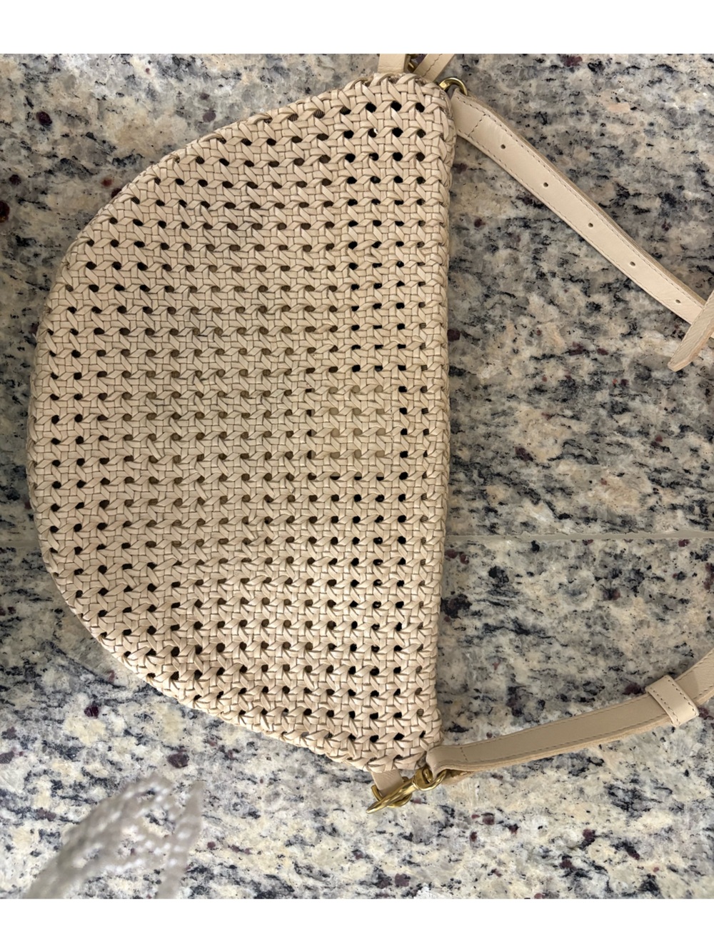 Woven Half-Moon Crossbody Bag in Light Beige - Picture 3 of 9